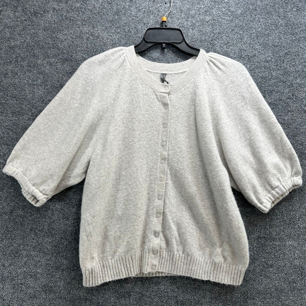 Anthropologie The Cashmere Collection Gray Puff Short Sleeve Cardigan Sweater L